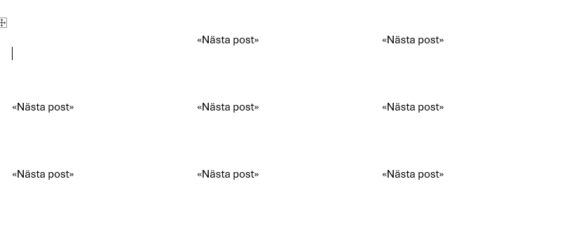 Etikettlayout i Word med fältet ”Nästa post” för dokumentkoppling